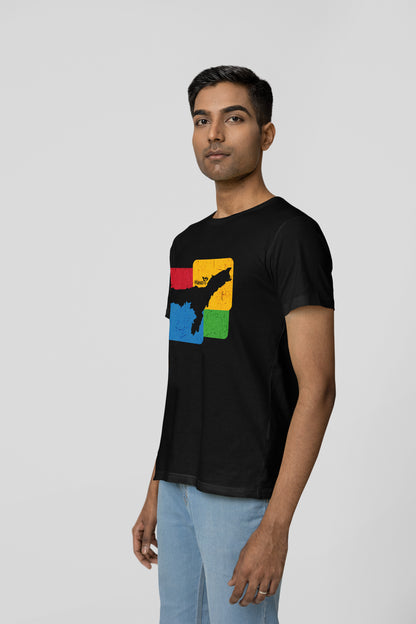 Assam Map | Assamese graphic printed t shirt | Regular | Black | Men