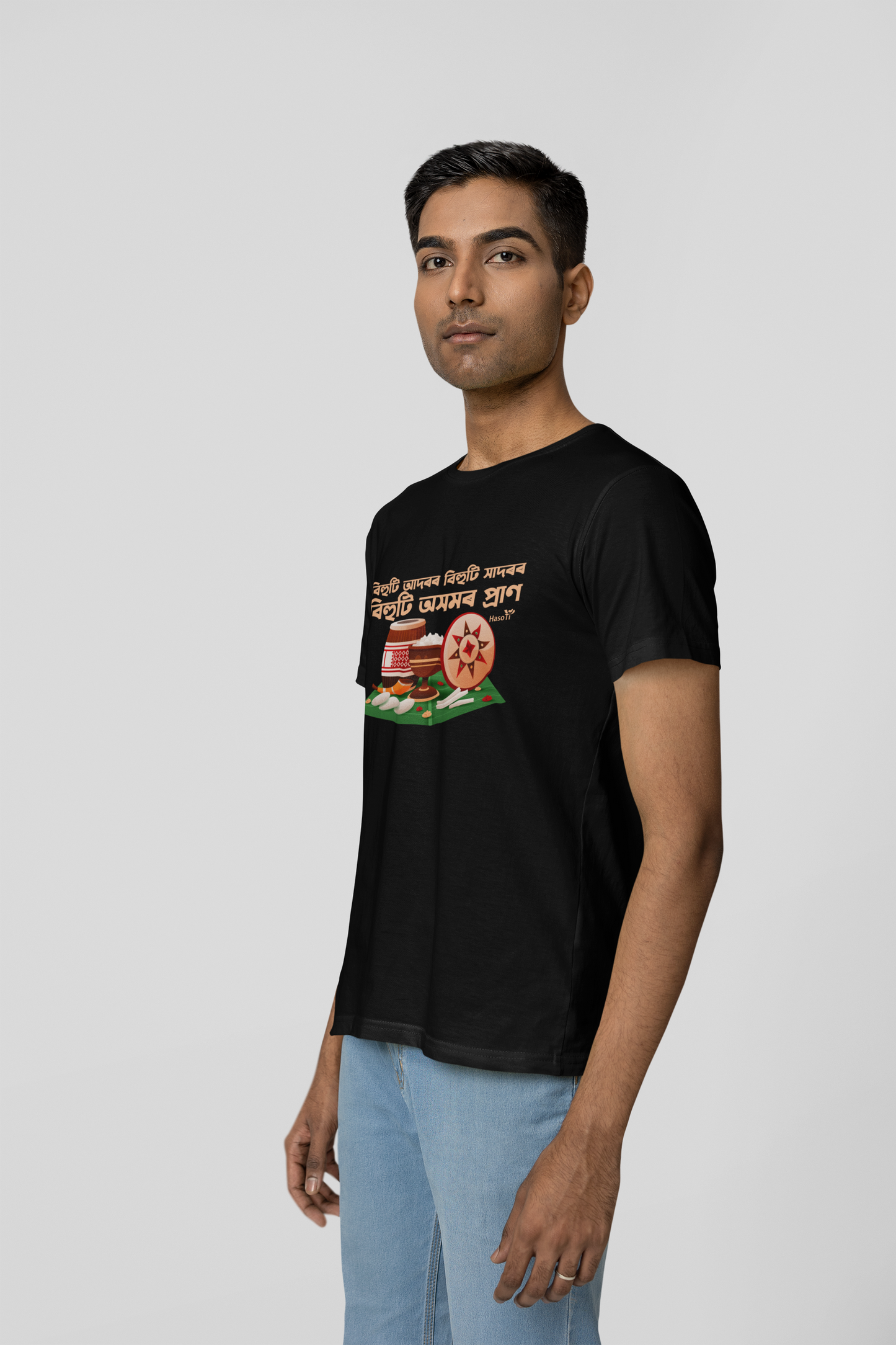 BihutiAdoror | Assamese graphic printed t shirt | Regular | Black | Men
