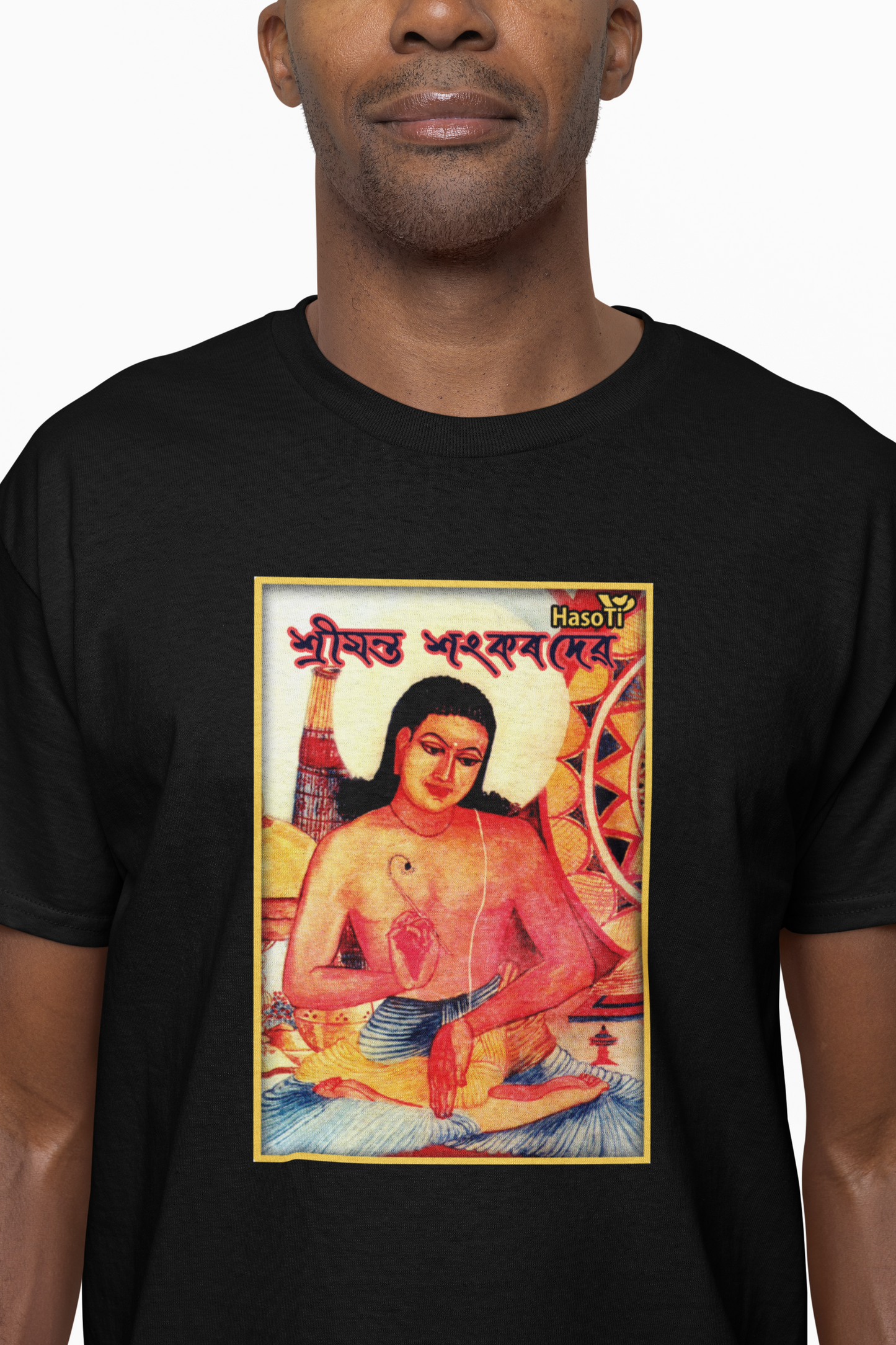 Sankardev | Assamese graphic printed t shirt | Regular | Black | Men