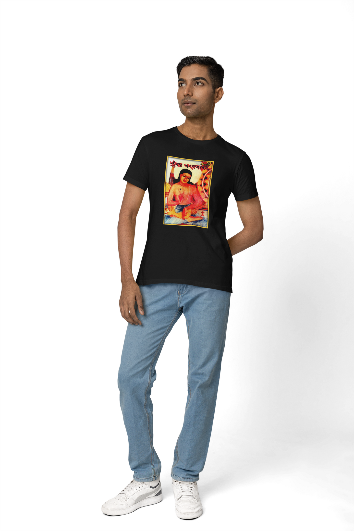 Sankardev | Assamese graphic printed t shirt | Regular | Black | Men