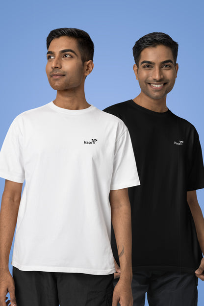 Hasoti Black & White 2 Plain Regular Fit T-shirt Combo