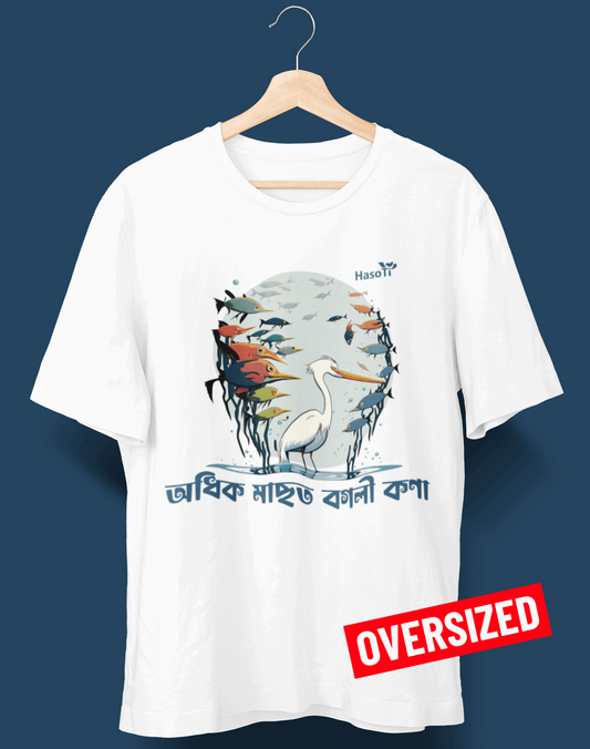 Odhik Masot Bogoli Kona | Assamese graphic printed t shirt | Oversized | White | Men